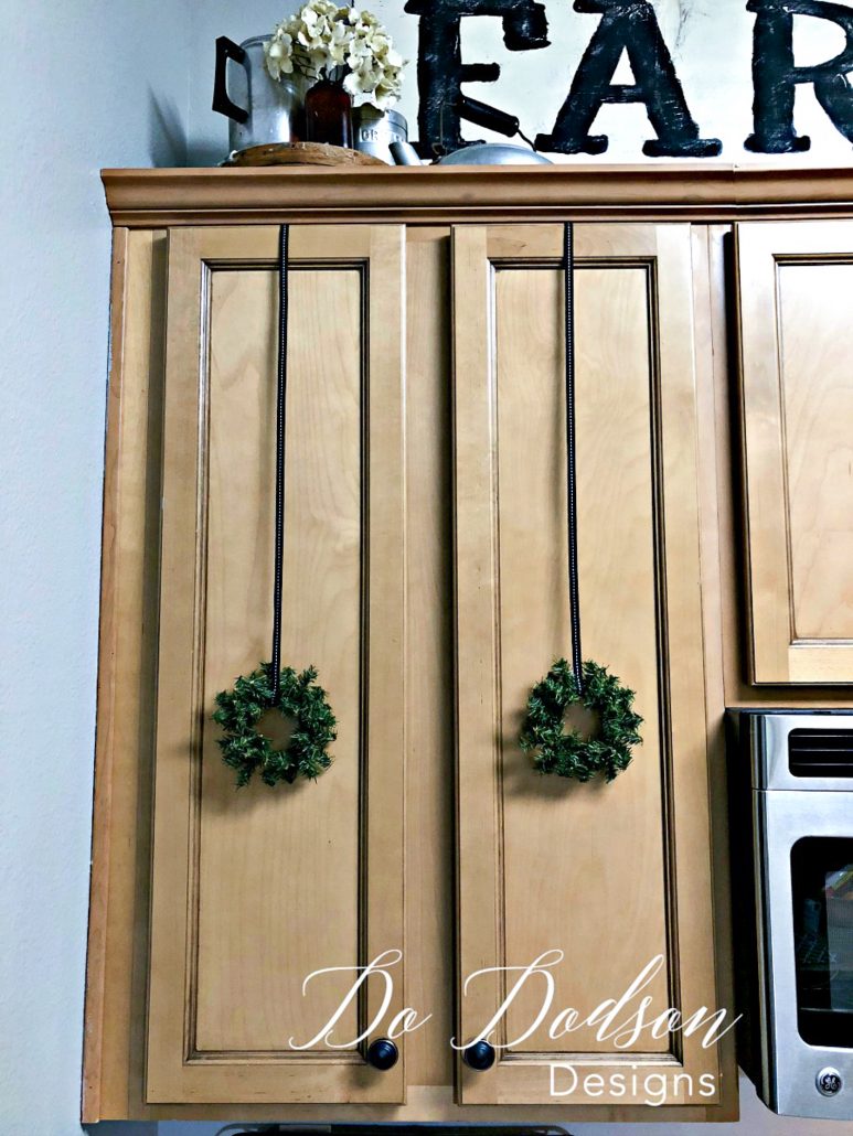 I used mini wreaths on my kitchen cabinets for Christmas. 