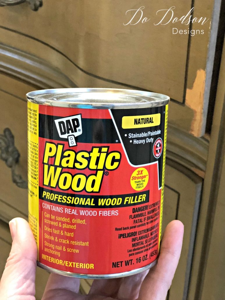 I use plastic wood filler bt DAP for my small veneer issues before painting my furniture. #dododsondesigns #woodfiller #furniturerepair