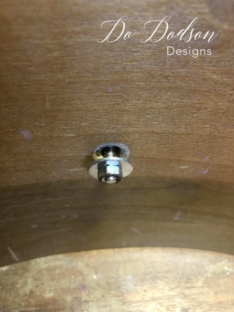 Use a fender washer on the inside of the drawer to cover a whole that is too large for the nut. Secure the Hobby Lobby knob with no problems. #hobbylobbyknob