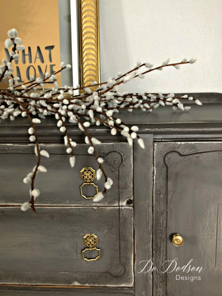 All aged up and crackly! It's the perfect look for my vintage grey sideboard. 