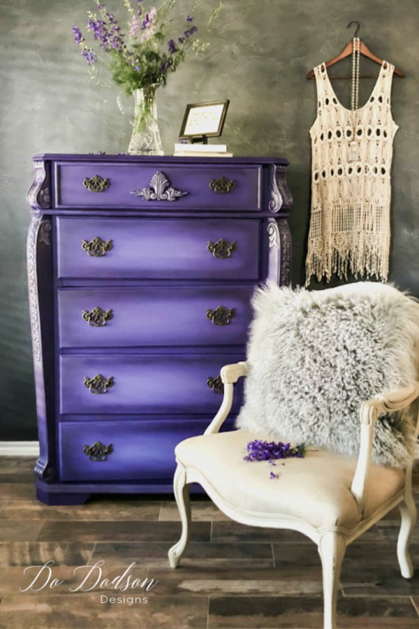 THIS! Bright color painted on this dresser is over the top! Majestic purple for the win. 