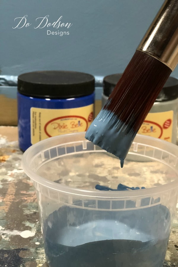 I got a beautiful farmhouse blue by mixing Dixie Belle's Cobalt Blue and Duck Egg Blue. 