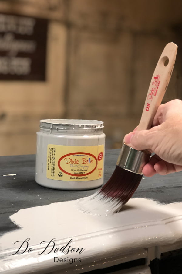 I began by painting with the best chalk paint I knew of. Dixie Belle chalk mineral paint was smooth and easy to apply and covered the dresser in one coat. Easy peasy! That's my kinda paint!