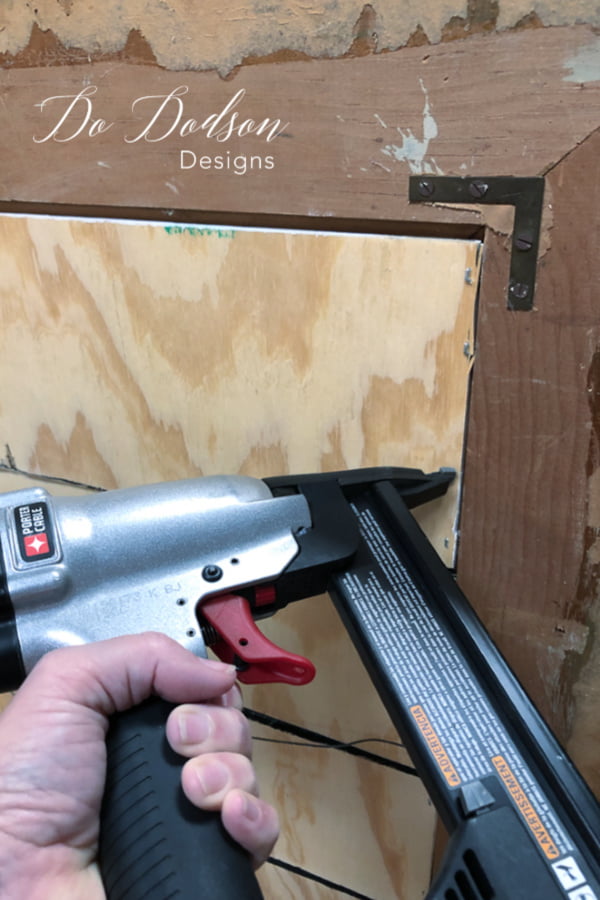 Next, attached the 1/4-in plywood strips to the frames with whatever you have on hand. I prefer quick and easy so I pulled out my pneumatic nail gun and went to town.