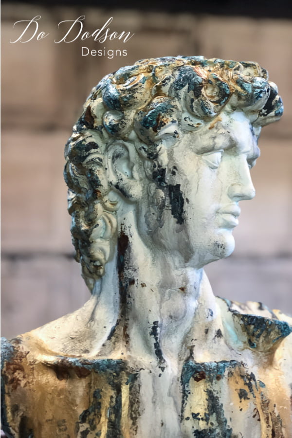 The bust of Michelangelo's David is complete now with a cool aged patina finish. I love a good thrift store find. 