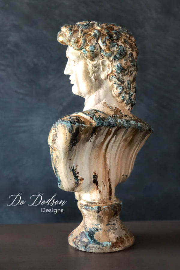 Michelangelo's David bust with an aged patina finish makeover. Want this look? I can show you how. 