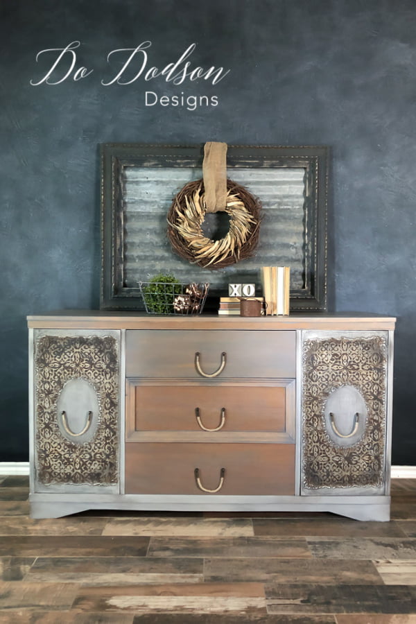 I LOVE how the raised stencils on the sideboard added texture and style. It was so basic before the makeover.