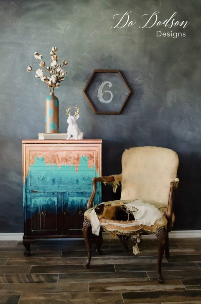 I adore this metal leaf copper inspired furniture makeover. 
