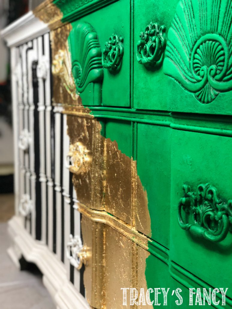 Green, gold and bold stripes with metal leaf dresser