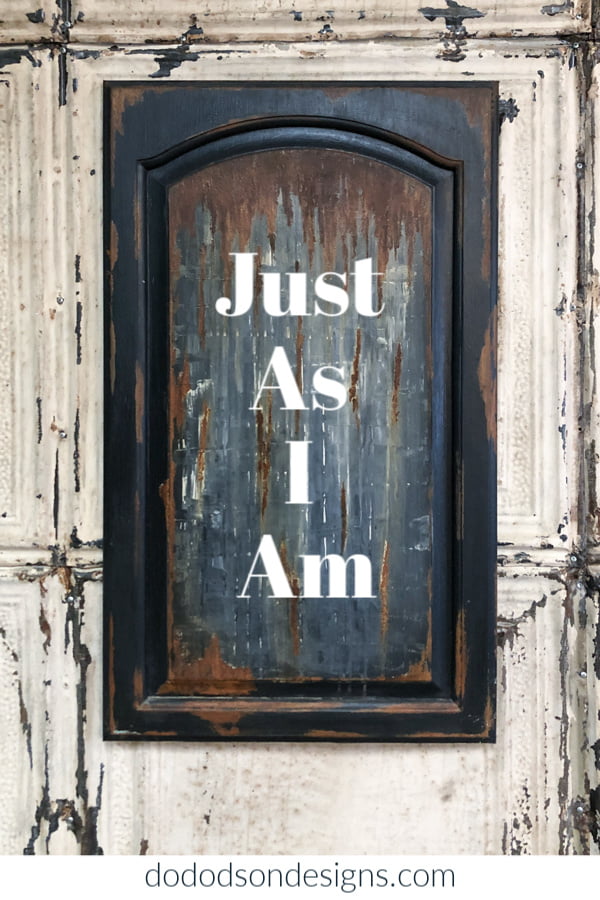 Just As I Am... rust patina finish on a cabinet door.