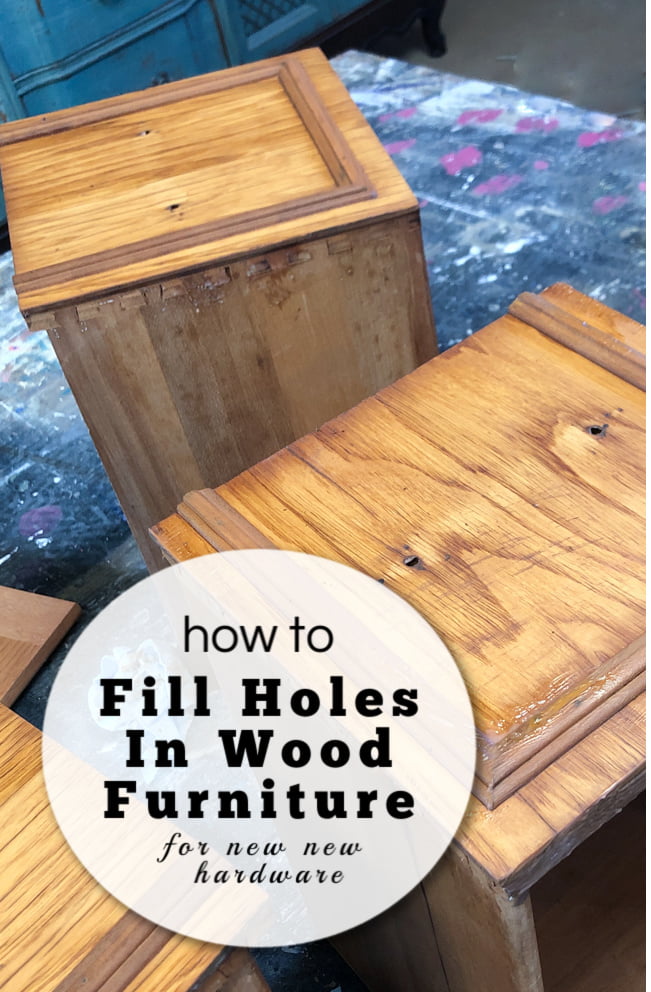 It's a common problem with furniture flippers. Rarely do we get amazing vintage furniture that doesn't need new hardware? So, thank goodness there is a quick fix. Today I'll show you how to fill holes in wood furniture for new hardware placement.