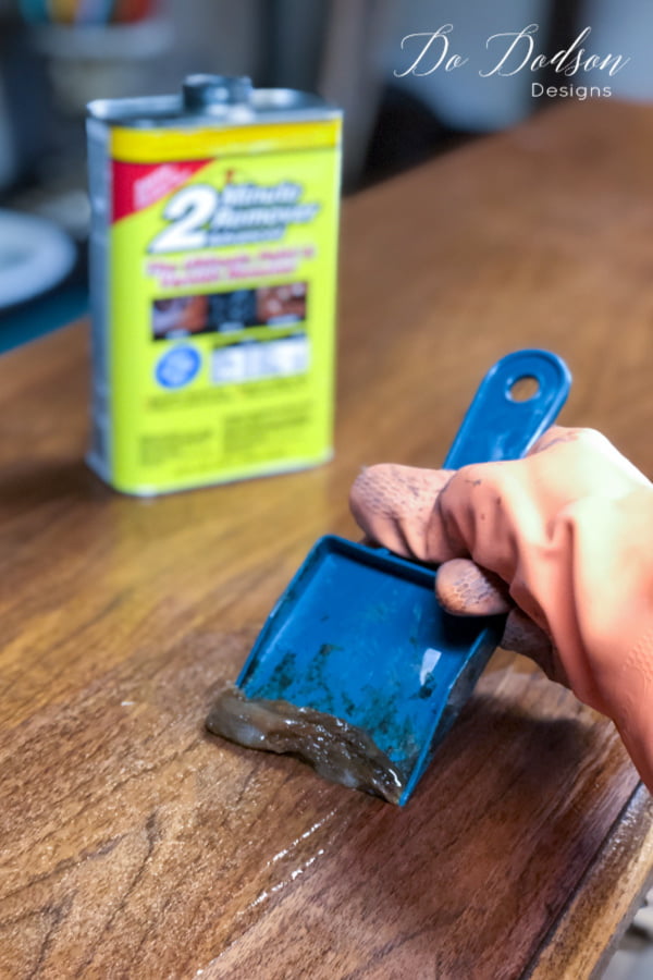 I use a plastic scrapper to prevent damage to the wood when I am refinishing wood furniture.