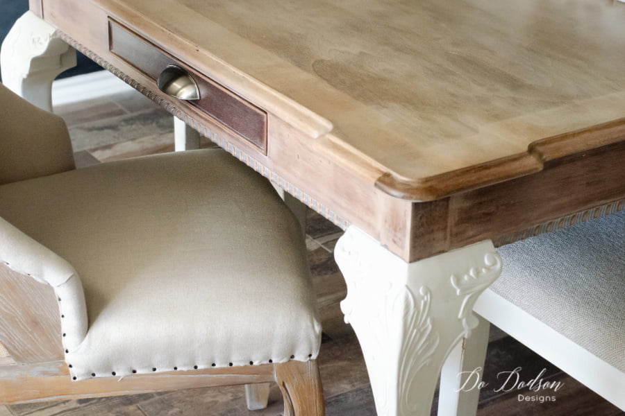 Using a whitewash pickling stain was just the look I wanted for my whitewash wood table. My farmhouse dining room is complete and I couldn't be happier.