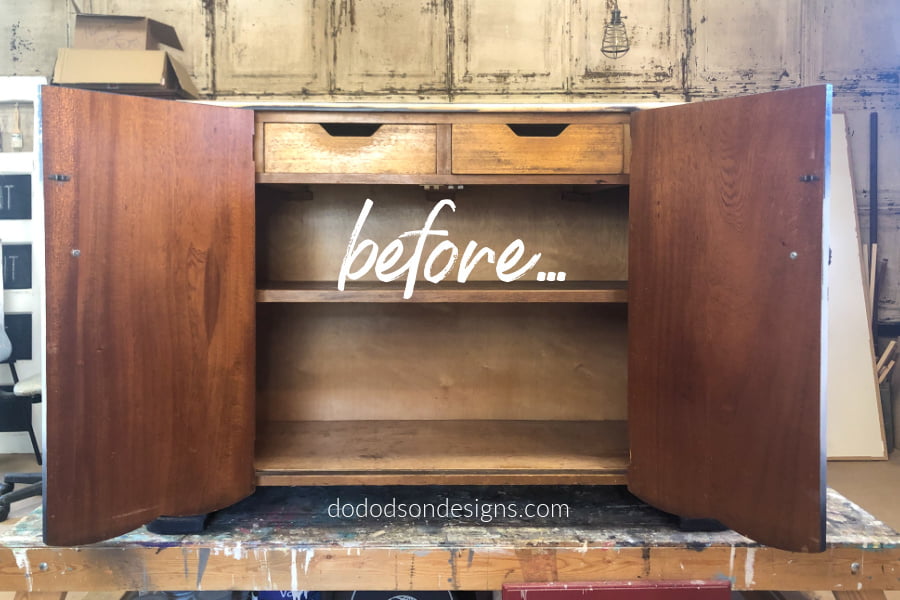 With a little paint and some furniture transfers you can transform bland wood furniture into amazing. The after on this buffet makeover is stunning. 