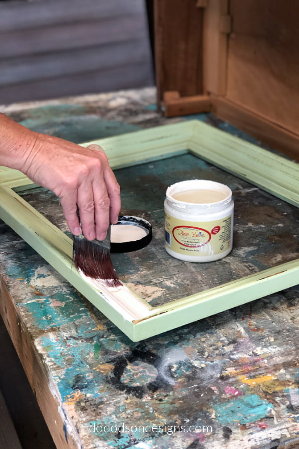 I used a vintage color chalk mineral paint for my DIY picture frame tray. 