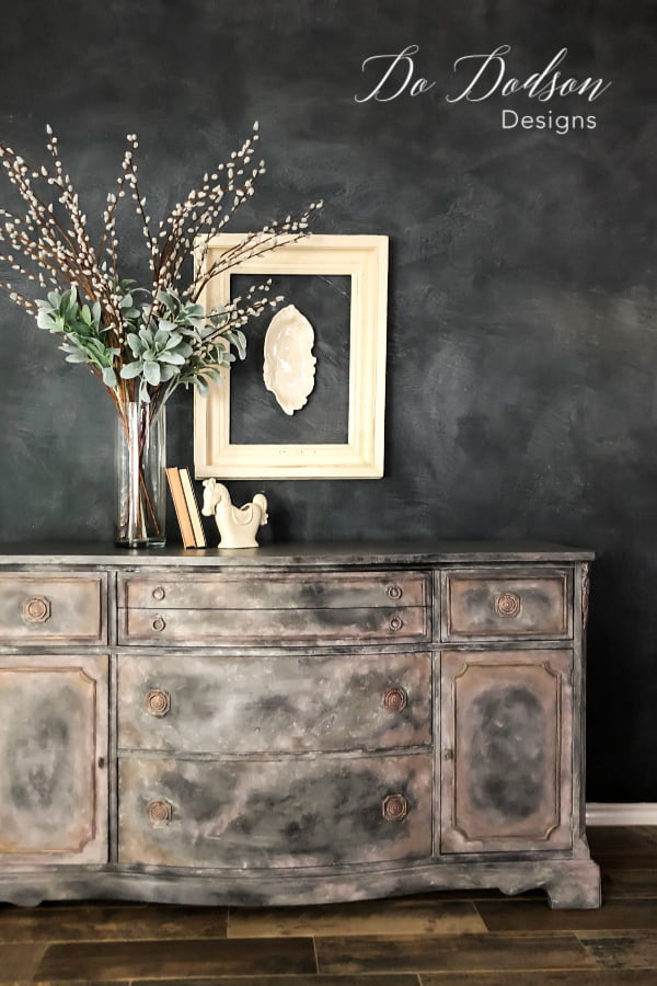 I used a combination of chalk paint colors and waxes from Dixie Belle to create this unique old world feel. 