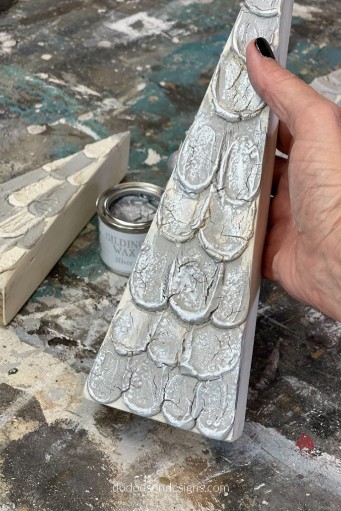 These wood block trees look amazing after adding the silver gilding wax. 