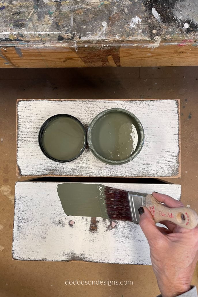 I used this lovely green shade of chalk mineral paint for my washstand makeover. The best green color for furniture in 2022!
