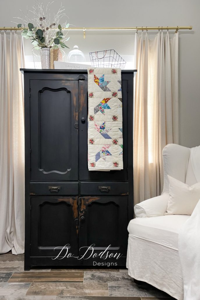 This may sound a little unusual, but I like to drape quilts over anything that looks stylish. Vintage furniture happens to be my thing, but you can also hang them from a wall. 