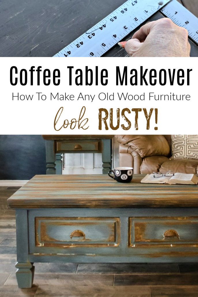 coffee table makeover with rust paint